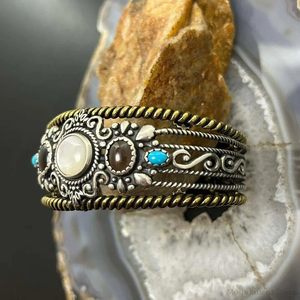 Carolyn Pollack Sterling & Brass MOP, Smoky Quartz, Turquoise Bracelet For Women